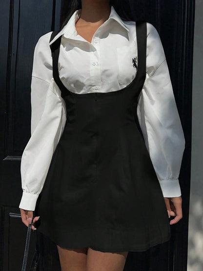 Women Summer Solid Zipper Front Casual Versatile Jumper Dress White Dresses,Summer Dresses For Women,Tea Party Dress,White Graduation Dress,Business Casual Woman