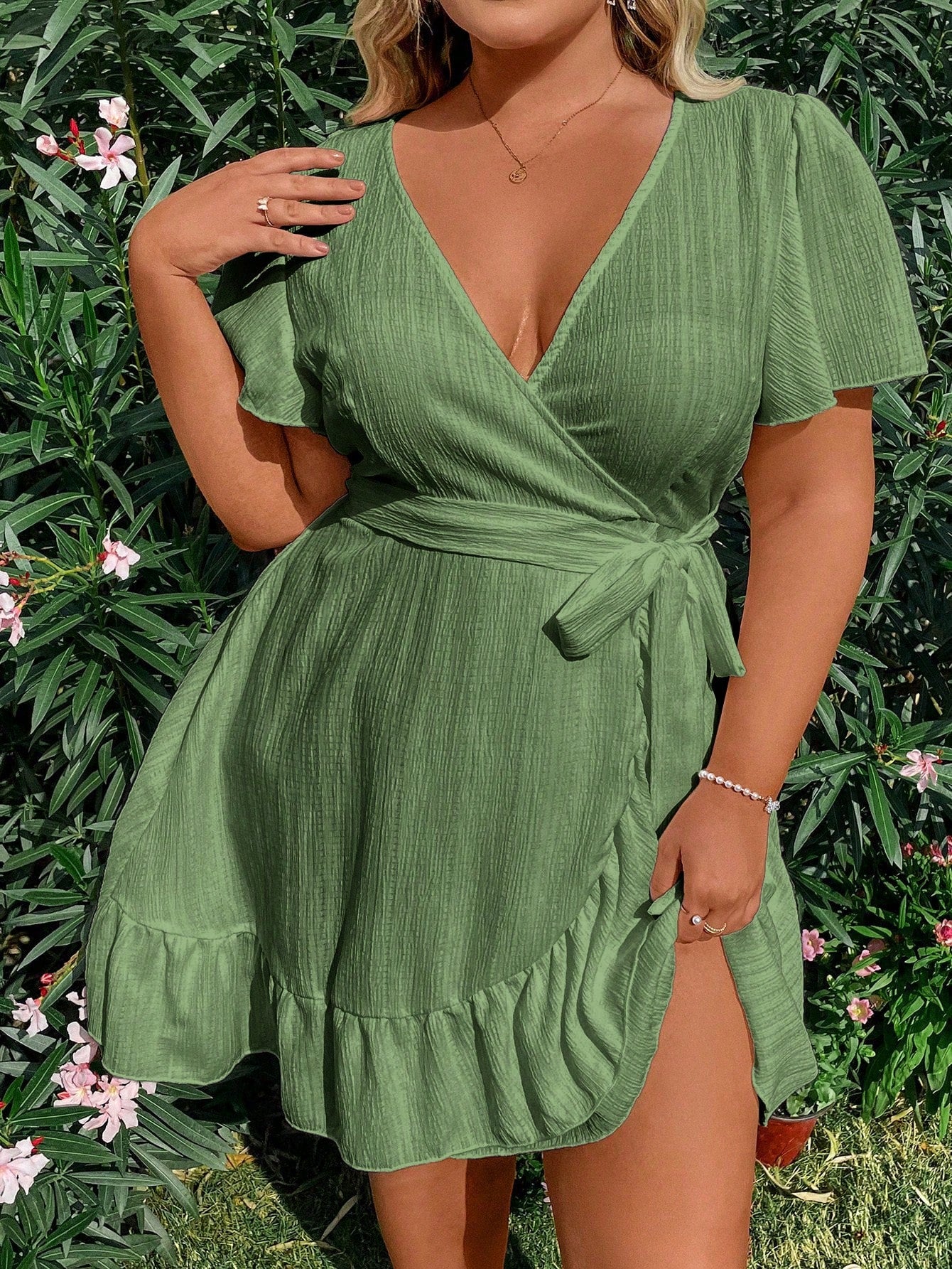 Sunnyshic Plus Size Women's Ruffled Short Sleeve Dress Vacation Beach Outfit