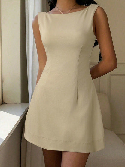 Women Summer Solid Zipper Front Casual Versatile Jumper Dress White Dresses,Summer Dresses For Women,Tea Party Dress,White Graduation Dress,Business Casual Woman