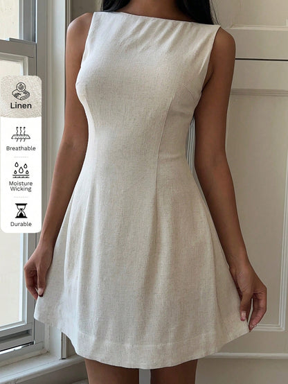 Women Summer Solid Zipper Front Casual Versatile Jumper Dress White Dresses,Summer Dresses For Women,Tea Party Dress,White Graduation Dress,Business Casual Woman