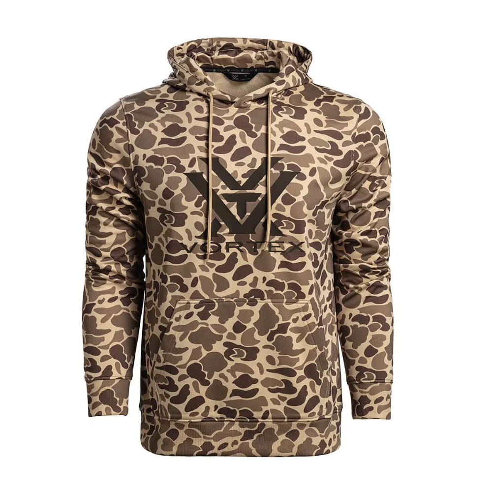 VORTEX Core Logo Performance Camo Hoodie for Men Lightweight Waterfowl Pattern Outdoor Casual Wear