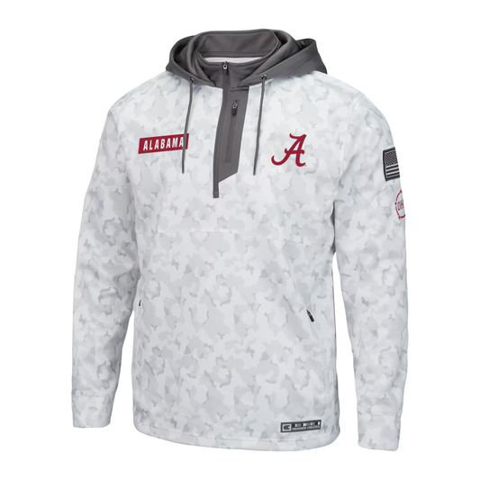 Alabama Crimson Tide Colosseum OHT Quarter Zip Hoodie for Men Arctic Camo Performance College Fan Wear