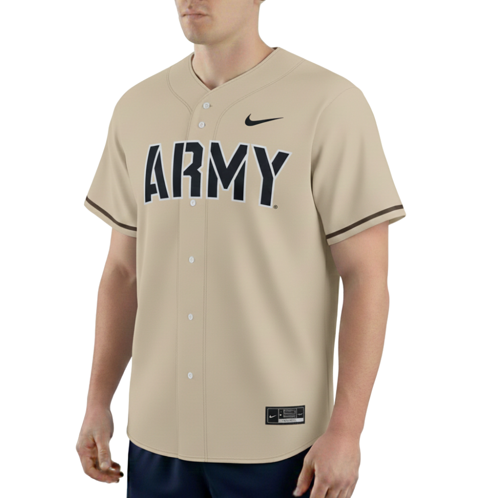 Army Black Knights Nike Replica Full Button Baseball Jersey College Fan Game Day Casual Wear