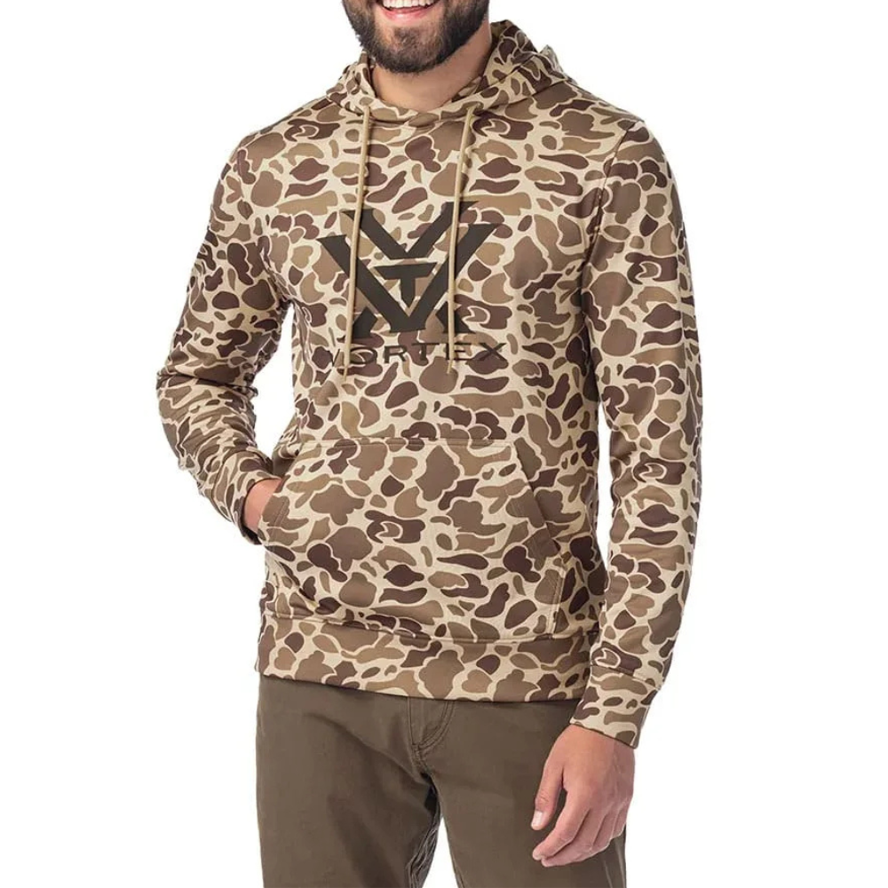 VORTEX Core Logo Performance Camo Hoodie for Men Lightweight Waterfowl Pattern Outdoor Casual Wear
