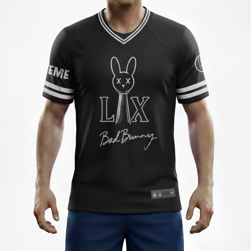 LAX Bad Rabbit Football Jersey Black Streetwear Shirt with Bunny Graphic for Men and Women