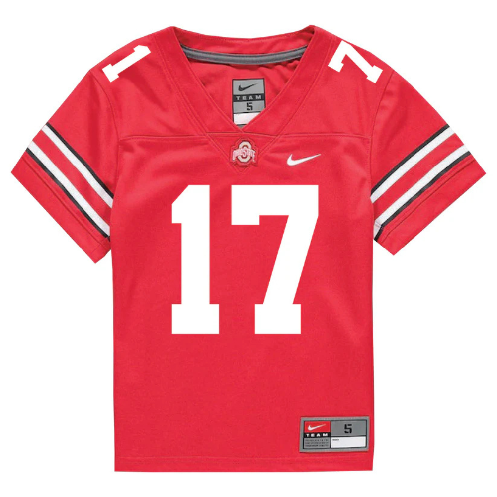 Ohio State Number 17 Tate Football Jersey Red Gameday Shirt Fan Apparel for Men Women Youth Gift Idea