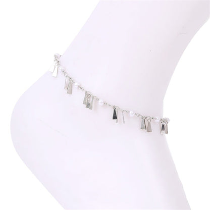 TRIANGLE PENDANT TASSEL PEARL ANKLET