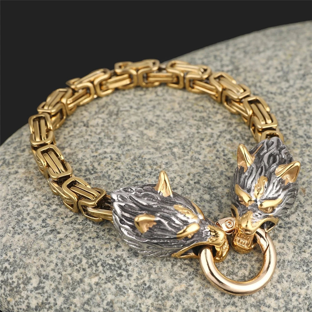 Norse Viking Celtic Wolf Head Bracelet Men