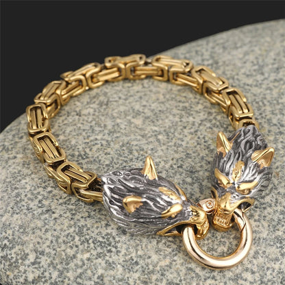 Norse Viking Celtic Wolf Head Bracelet Men