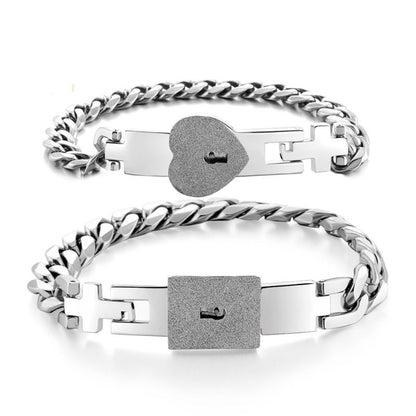 Stainless Steel Lover Heart Love Lock Bracelet with Lock Key Bangles Kit Couple Gift