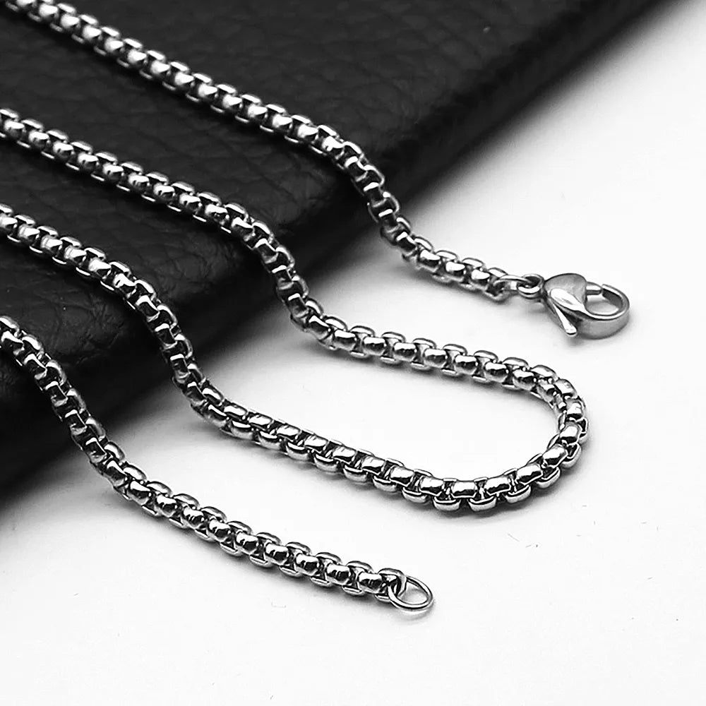 Stainless Steel Chain Necklace Round Box Necklace Men Women Width 2mm-5mm