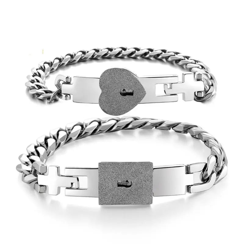 Stainless Steel Lover Heart Love Lock Bracelet with Lock Key Bangles Kit Couple Gift