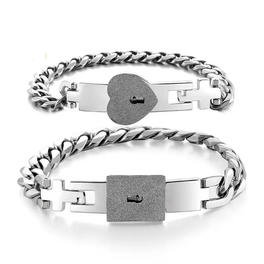 Stainless Steel Lover Heart Love Lock Bracelet with Lock Key Bangles Kit Couple Gift