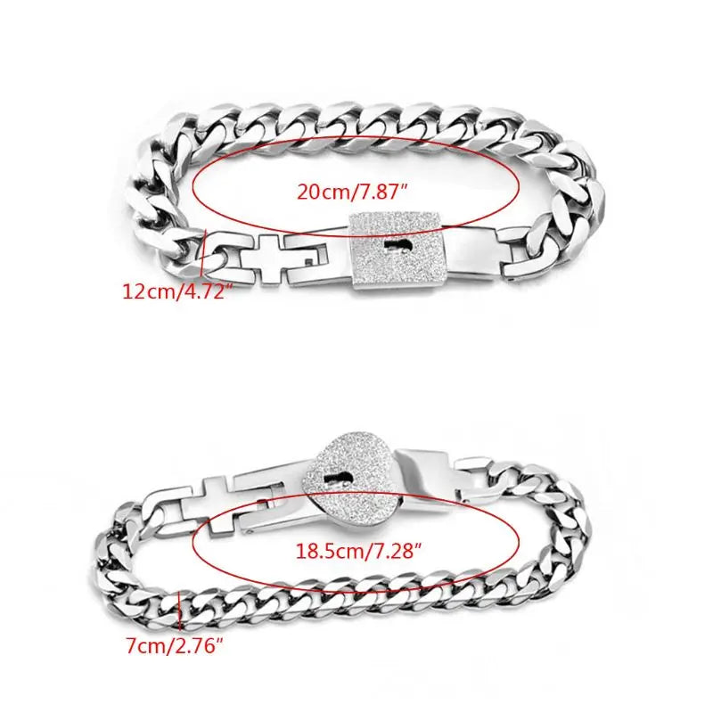 Stainless Steel Lover Heart Love Lock Bracelet with Lock Key Bangles Kit Couple Gift