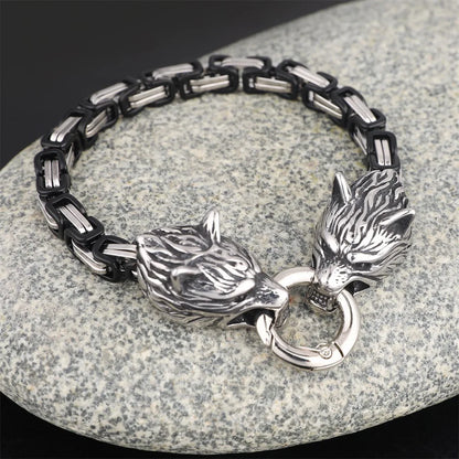 Norse Viking Celtic Wolf Head Bracelet Men