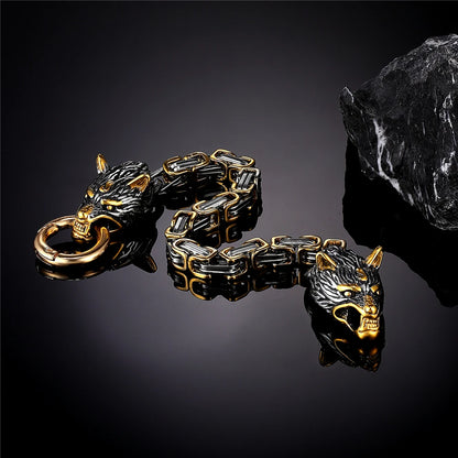 Norse Viking Celtic Wolf Head Bracelet Men