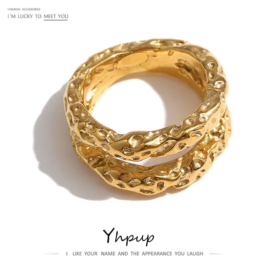 Rings For Women Gold Texture Metal 18K