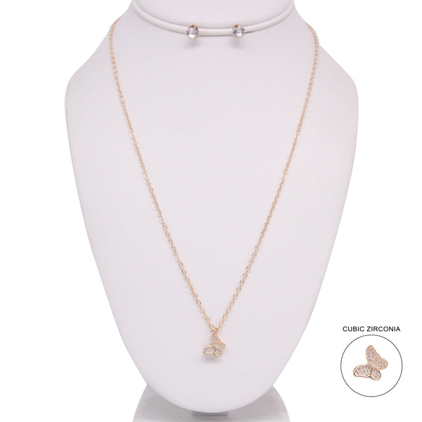 CUBIC ZIRCONIA STONE BUTTERFLY NECKLACE SET