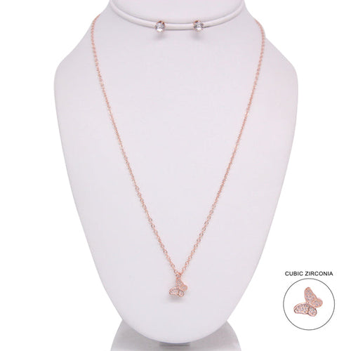 CUBIC ZIRCONIA STONE BUTTERFLY NECKLACE SET