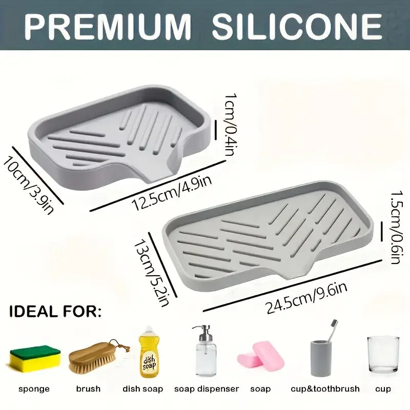 Silicone Kitchen Sink Faucet Mat, Soap Dispenser Tray, Sponge Drain Pad, Splash Drying Mat, Countertop Storage and Soap Holder