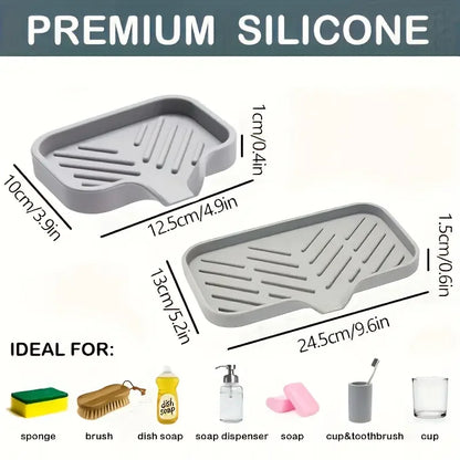 Silicone Kitchen Sink Faucet Mat, Soap Dispenser Tray, Sponge Drain Pad, Splash Drying Mat, Countertop Storage and Soap Holder