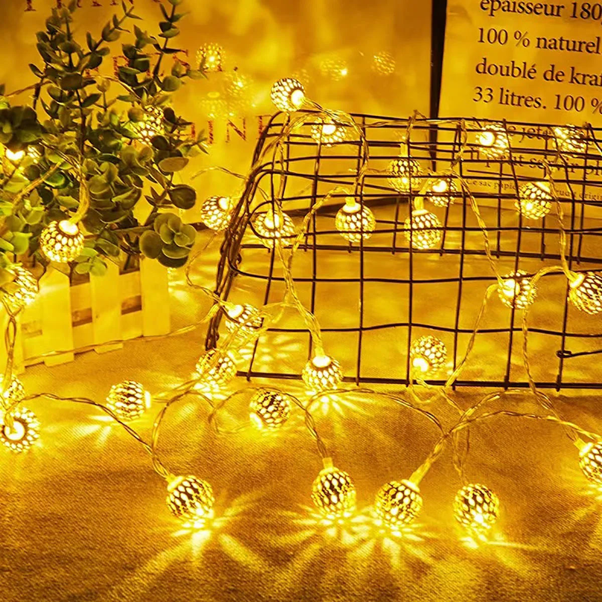 LED Moroccan ball light string hollow iron outdoor party atmosphere decoration