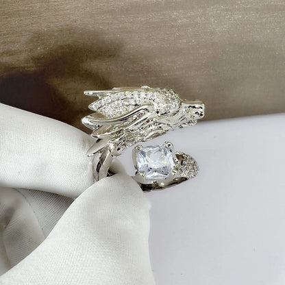 Silver Dragon Rings For Men Women Luxury Red Blue Gemstone Ring