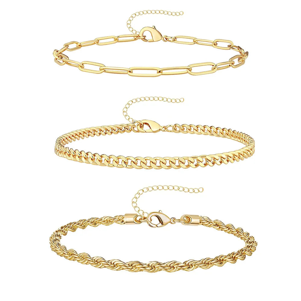 3Pcs Stainless Steel Anklet Set For Women Snake Bracelet Never Fade Jewelry