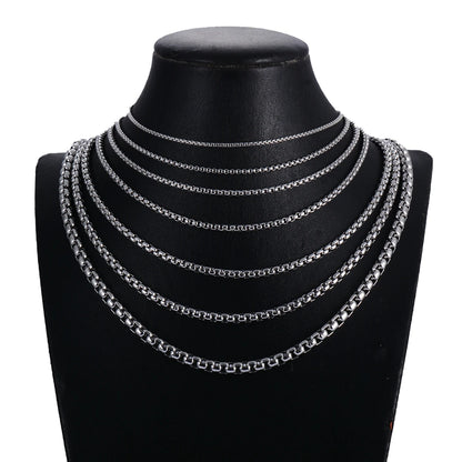 Stainless Steel Chain Necklace Round Box Necklace Men Women Width 2mm-5mm