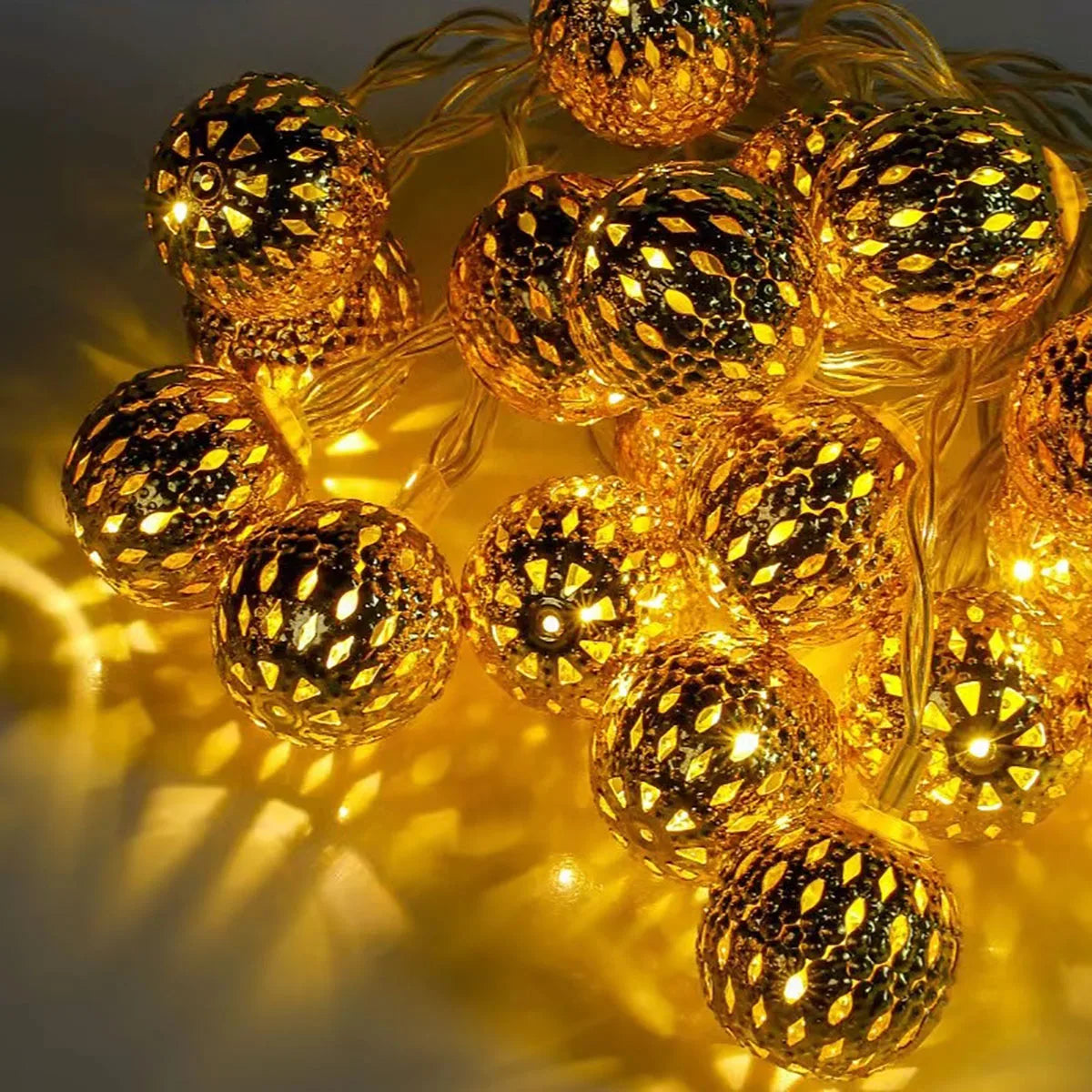 LED Moroccan ball light string hollow iron outdoor party atmosphere decoration