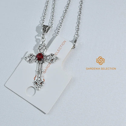 Cross pendant necklace Gothic style zircon inlaid pendant