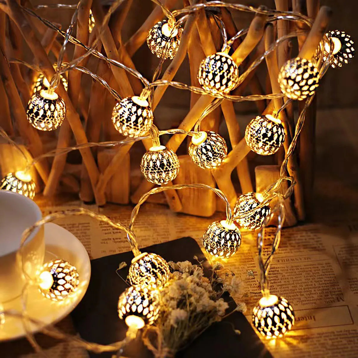 LED Moroccan ball light string hollow iron outdoor party atmosphere decoration