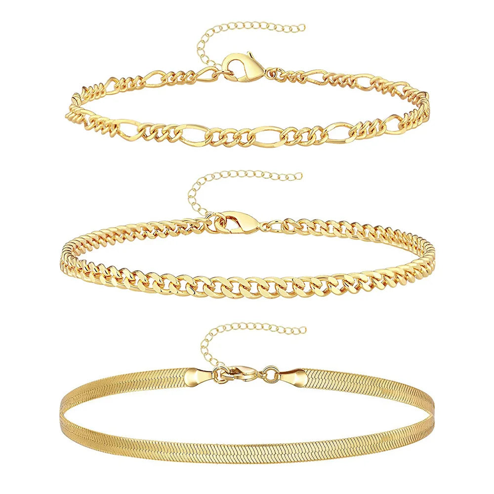 3Pcs Stainless Steel Anklet Set For Women Snake Bracelet Never Fade Jewelry