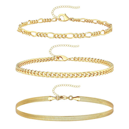 3Pcs Stainless Steel Anklet Set For Women Snake Bracelet Never Fade Jewelry
