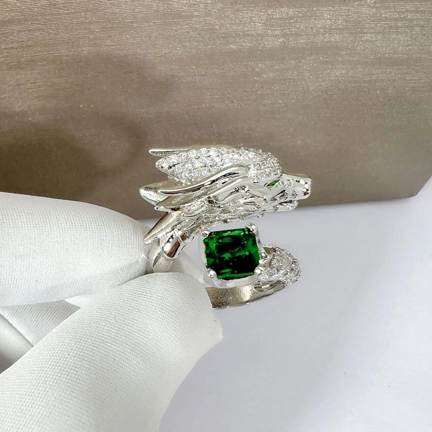 Silver Dragon Rings For Men Women Luxury Red Blue Gemstone Ring