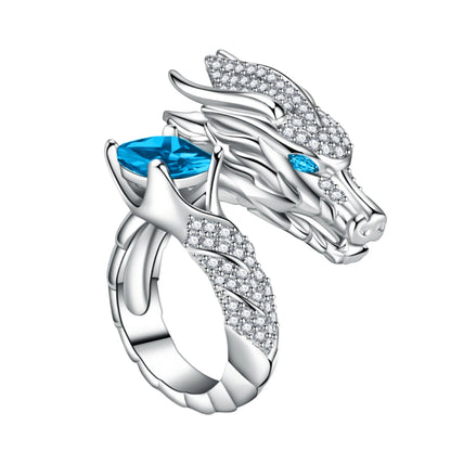 Silver Dragon Rings For Men Women Luxury Red Blue Gemstone Ring