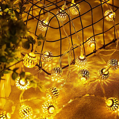 LED Moroccan ball light string hollow iron outdoor party atmosphere decoration