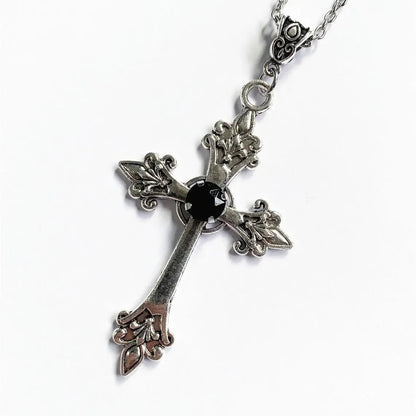 Cross pendant necklace Gothic style zircon inlaid pendant