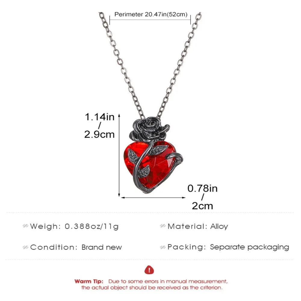 Gothic Rose Red Love Necklace Women's Y2K Grunge Jewelry Dainty Silver Color Tonebloody Human Heart Pendant Personalized Gifts