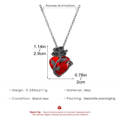 Gothic Rose Red Love Necklace Women's Y2K Grunge Jewelry Dainty Silver Color Tonebloody Human Heart Pendant Personalized Gifts