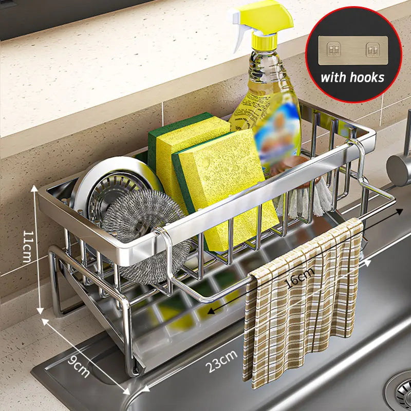 Stainless Steel Kitchen Sponge Holder for Sink, Soap Tray, Bathroom Organizer Shelf, Towel Rack Storage Accessories
