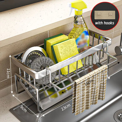 Stainless Steel Kitchen Sponge Holder for Sink, Soap Tray, Bathroom Organizer Shelf, Towel Rack Storage Accessories
