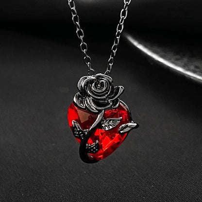 Gothic Rose Red Love Necklace Women's Y2K Grunge Jewelry Dainty Silver Color Tonebloody Human Heart Pendant Personalized Gifts
