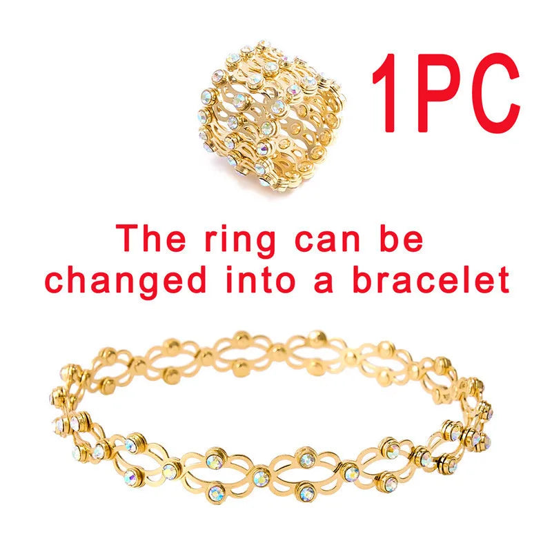 2 In 1 New Creative Magic Stretchable Ring Bracelet For Women Charm Shiny Crystal Retractable Bracelets Rings Jewelry Gift