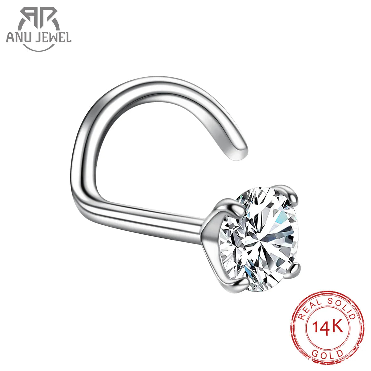 Nose Ring 3mm Moissanite Diamond Goldd 14K