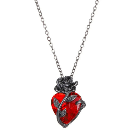 Gothic Rose Red Love Necklace Women's Y2K Grunge Jewelry Dainty Silver Color Tonebloody Human Heart Pendant Personalized Gifts