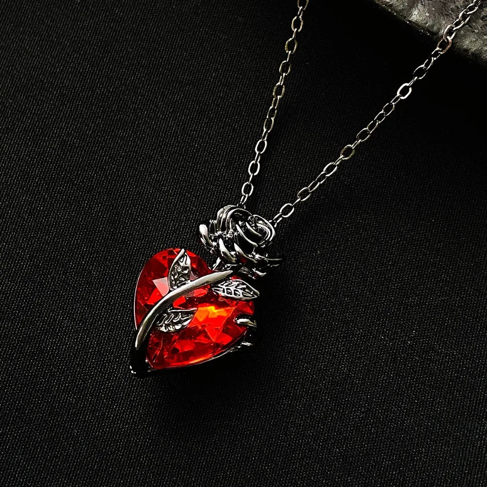 Gothic Rose Red Love Necklace Women's Y2K Grunge Jewelry Dainty Silver Color Tonebloody Human Heart Pendant Personalized Gifts