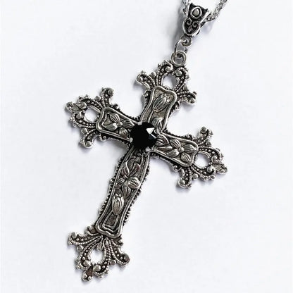 Cross pendant necklace Gothic style zircon inlaid pendant