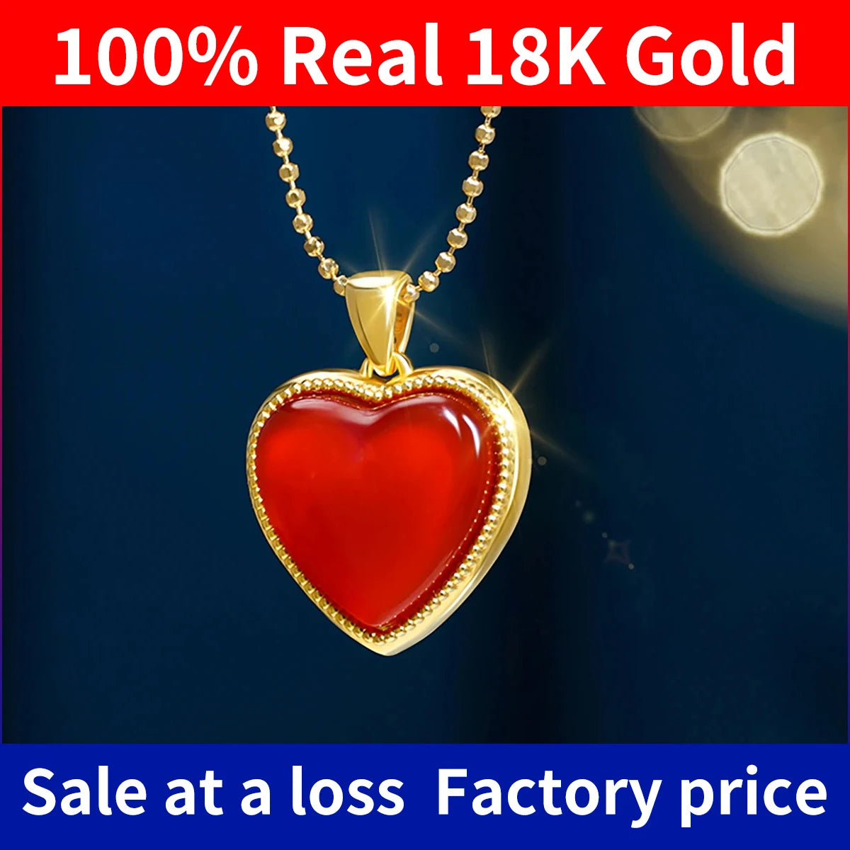 Gold 18k 100% Real Necklace For Women Heart