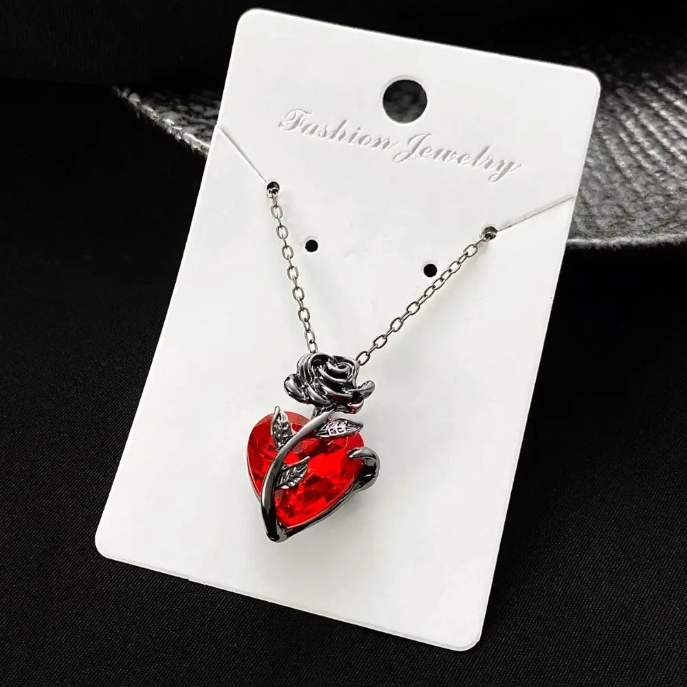Gothic Rose Red Love Necklace Women's Y2K Grunge Jewelry Dainty Silver Color Tonebloody Human Heart Pendant Personalized Gifts